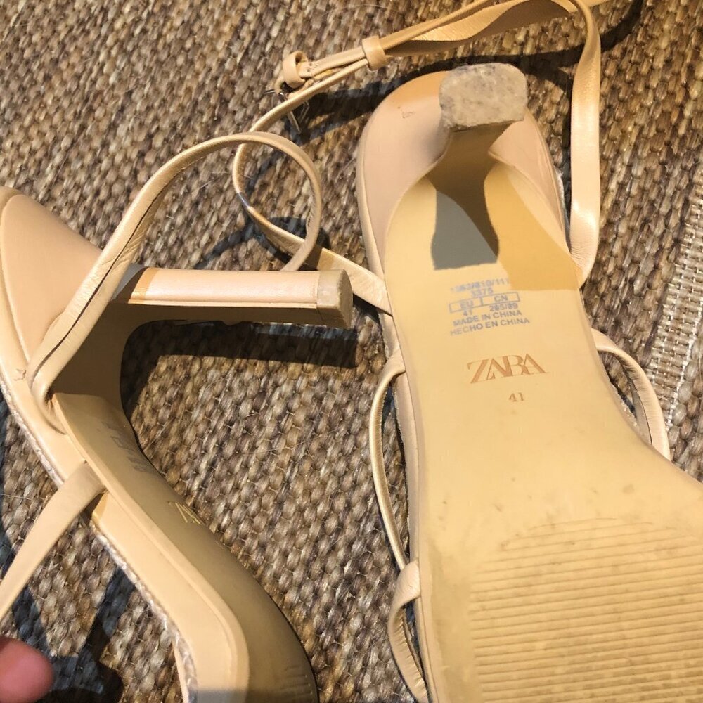 Zara Cream Strappy Square-Toe Sandals - Picture 3 of 11